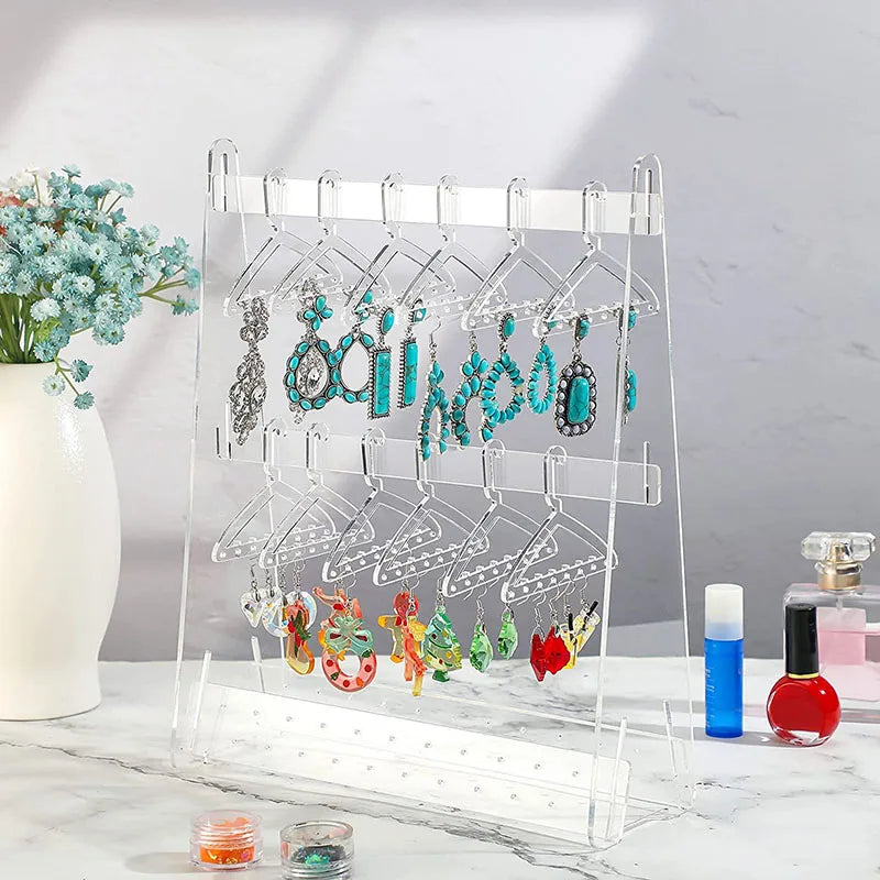 Rainbow Acrylic Frame Jewelry Storage Organizer Earring Holder with Mini Hanger Dresser Jewelry Colllection Rack
