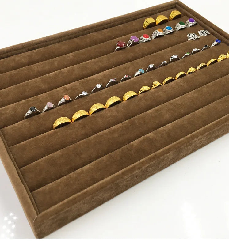 Velvet Jewelry Plate Hundred Ring Display Tray Ear Stud Storage Box Jewelry Display Prop Ring Earring Organizer 35*24Cm