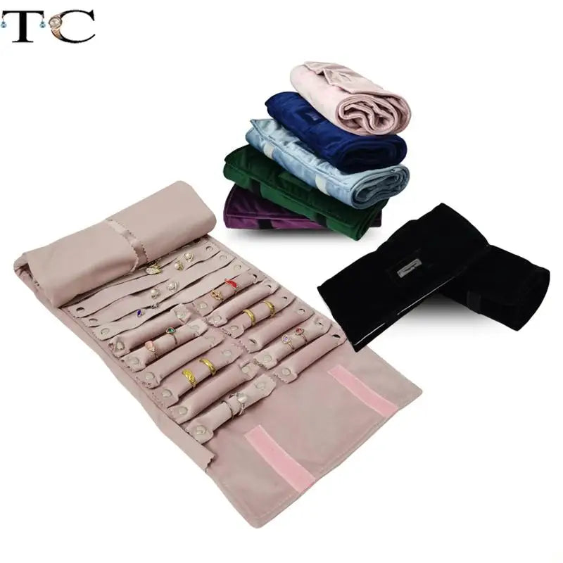 Velvet Jewelry Roll Bag Portable Travel Jewelry Roll Ring Earrings Necklace Pendant Storage Display Bag