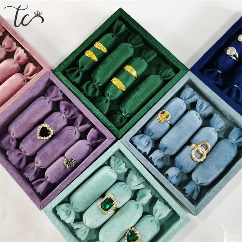 Velvet Candy Shaped Ring Storage Rack Earrings Bracelet Pendant Necklace Jewelry Storage Display Tray