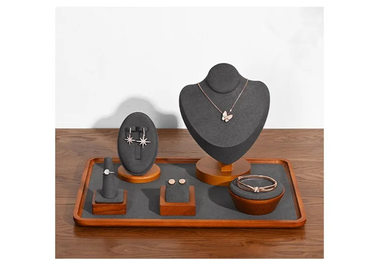 Wooden Jewelry Display Props Counter Exquisite Beaded Jade Jewelry Display Set Storage Props