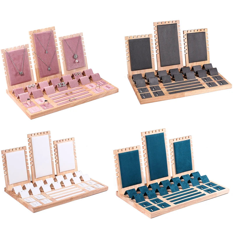 Solid Wood Jewelry Display Stand Necklace Pendant Ring Earrings Bracelet Storage Display Stand