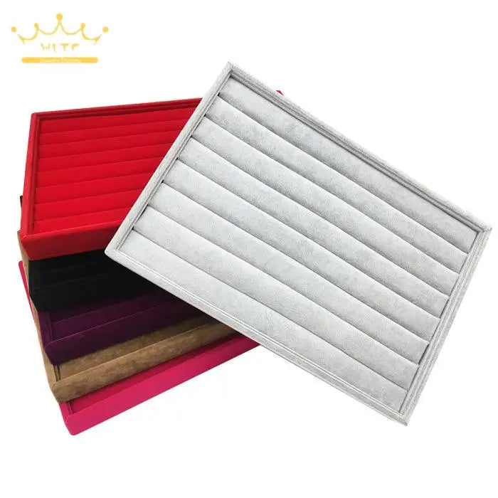 Velvet Jewelry Plate Hundred Ring Display Tray Ear Stud Storage Box Jewelry Display Prop Ring Earring Organizer 35*24Cm