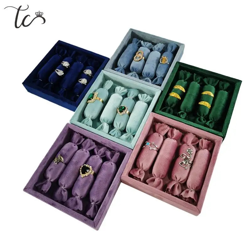 Velvet Candy Shaped Ring Storage Rack Earrings Bracelet Pendant Necklace Jewelry Storage Display Tray