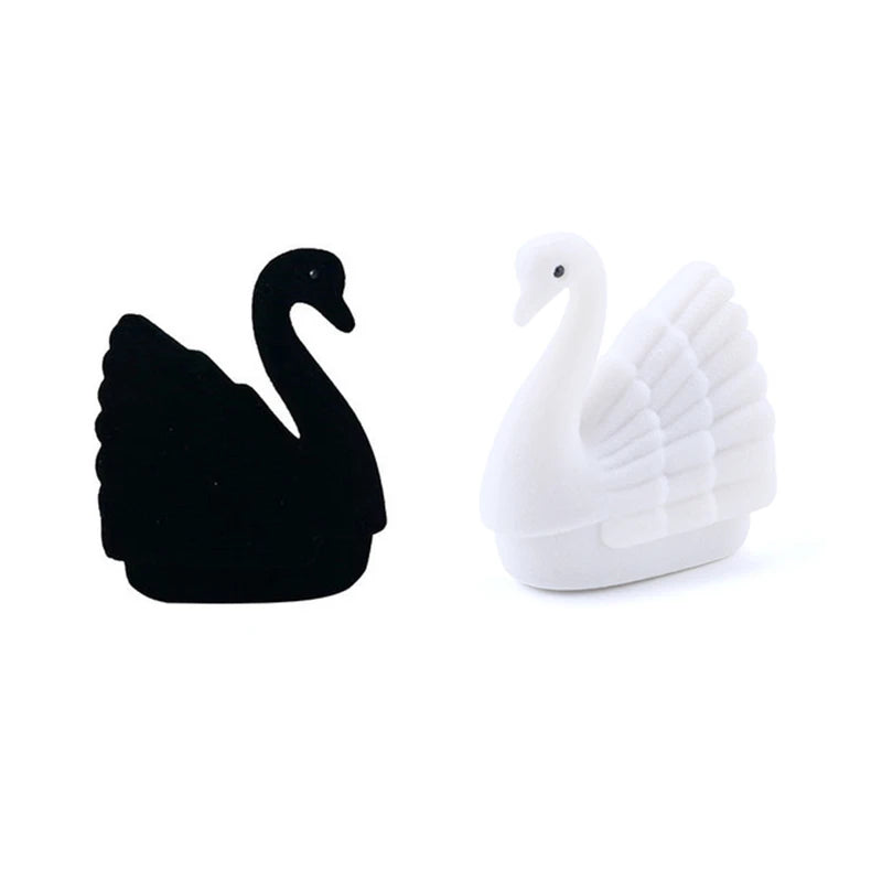 1Pcs Lovely Swan Shape Ring Box Wedding New Year Birthday Party Jewelry Case Fabric Container Case Great Gift Box