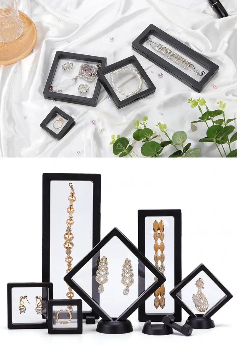 Set 3D Floating Display Case Stands Holder Suspension Storage for Pendant Necklace Bracelet Ring Coin Pin Gift Jewelry Box