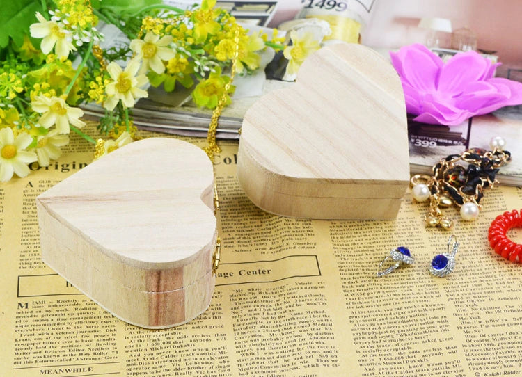 Heart-Shaped Wooden Box Jewelry Case Ring Storage Wooden Contianer Jewelry Creative Gift Box New