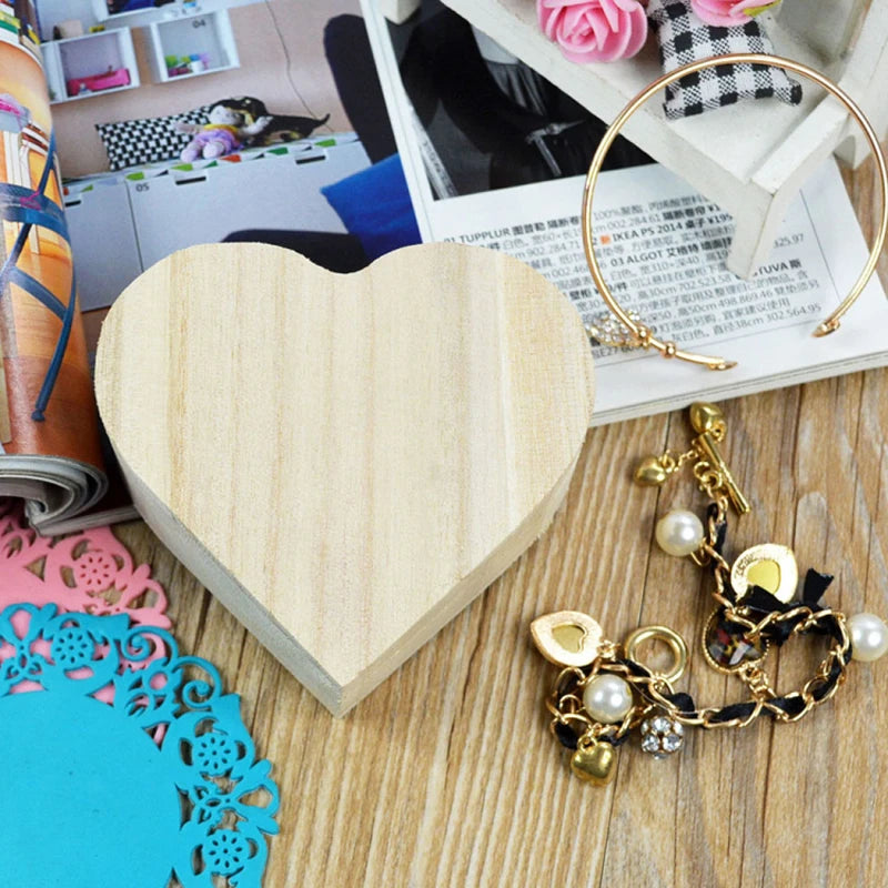Heart-Shaped Wooden Box Jewelry Case Ring Storage Wooden Contianer Jewelry Creative Gift Box New