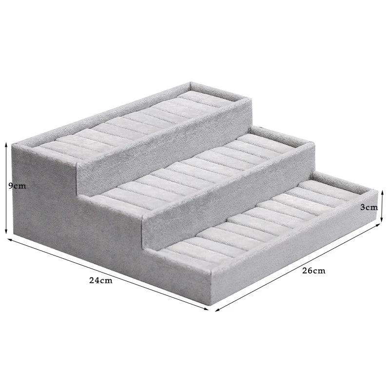 3-Layer Bracelet Display Tray Rings Earrings Organizer Plate Wactch Holder with Small Pillows Gray & Black Available