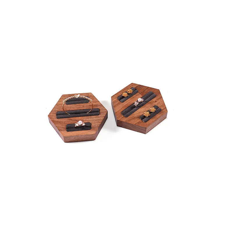 Walnut Hexagonal Ring Display Rack Jewelry Counter Earrings Display Tray Versatile Ring Bangle Organizer Jewelry Tray