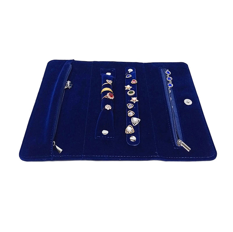 Portable Roll-up Jewelry Roll Storage Bag Folding Travel Earrings Necklaces Bracelets Rings Container Storage