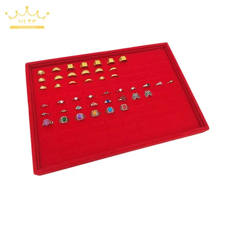 Velvet Jewelry Plate Hundred Ring Display Tray Ear Stud Storage Box Jewelry Display Prop Ring Earring Organizer 35*24Cm