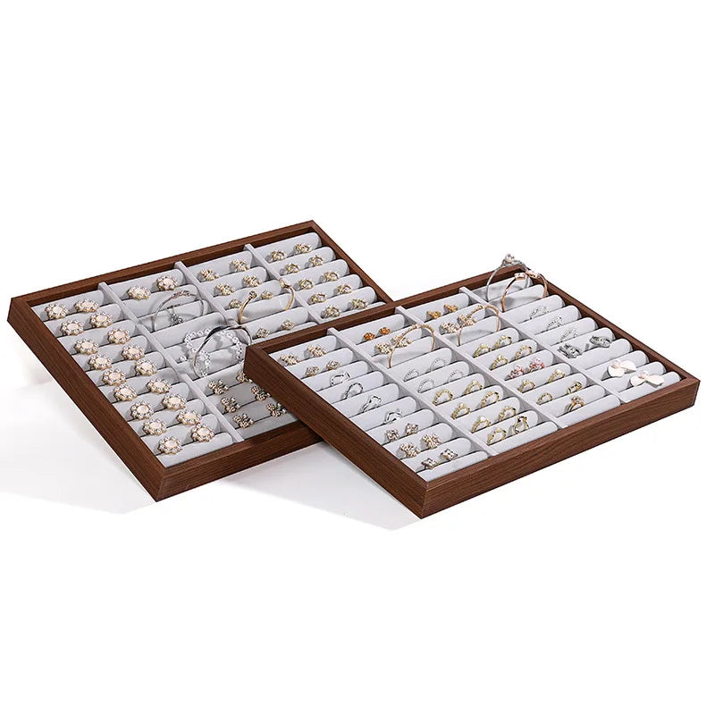 Walnut Grain Jewelry Display Tray Ring Earrings Plate Bracelet Storage Tray Large Capacity Jewelry Holder 35*24Cm