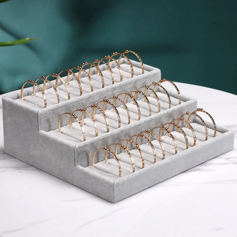 3-Layer Bracelet Display Tray Rings Earrings Organizer Plate Wactch Holder with Small Pillows Gray & Black Available