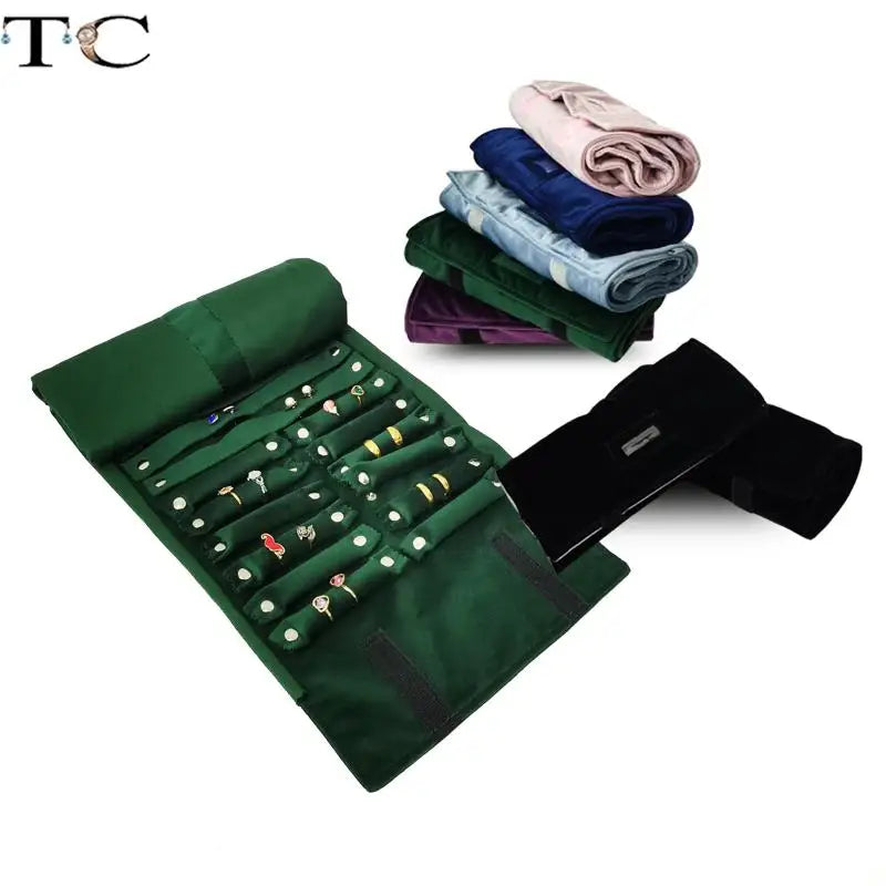 Velvet Jewelry Roll Bag Portable Travel Jewelry Roll Ring Earrings Necklace Pendant Storage Display Bag