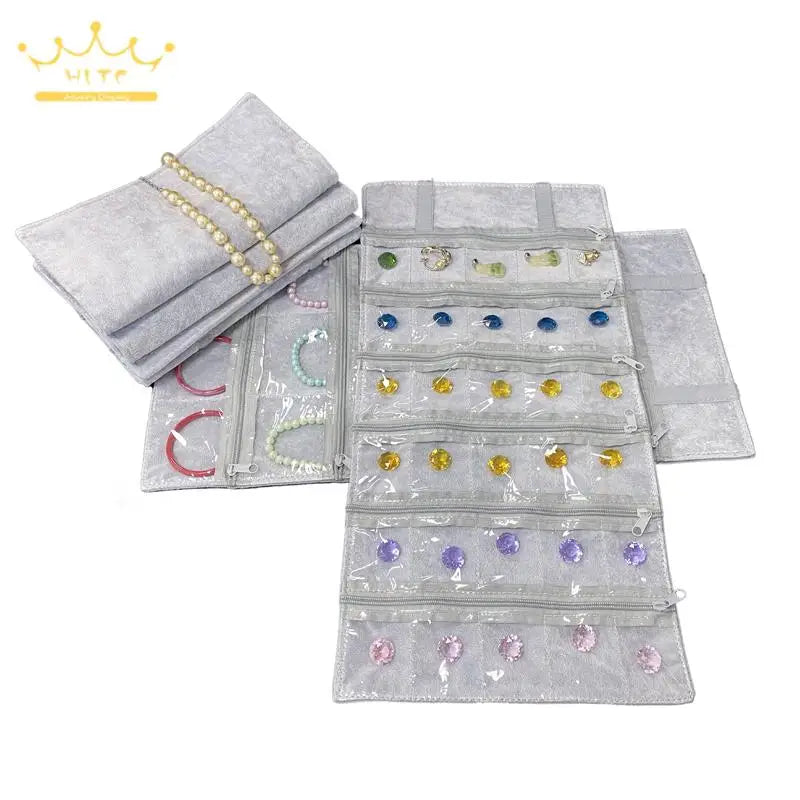 Velvet Zipper Pvc Lattice Dust-Proof and Antioxidant Jewelry Wrap Bag Brooch Ring Earring Organizer Organizer Bag