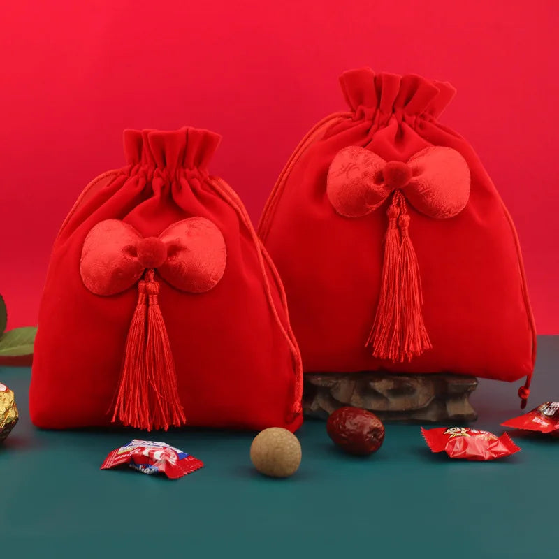 Red Velvet Jewelry Gift Bags High-Capacity Christmas Apple Packaging Bags Halloween Children's Chocolate Candy Organizer Pouch