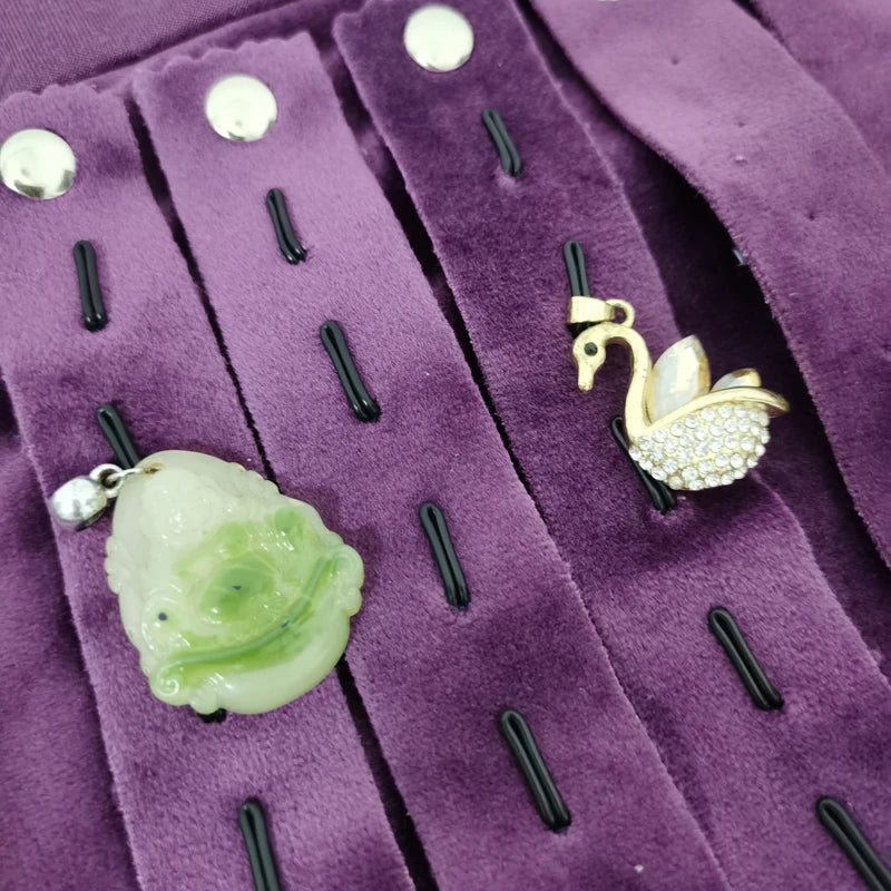 Purple Velvet Lengthening Set Jewelry Roll Bag Pearl Necklace Rings Storage Pouch Watch Bracelet Organizer Jewelry Bags 74*24Cm