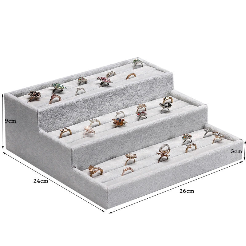 3-Layer Bracelet Display Tray Rings Earrings Organizer Plate Wactch Holder with Small Pillows Gray & Black Available