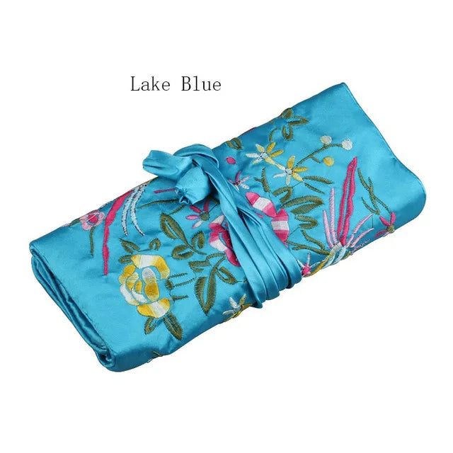 Satin Jewelry Roll Earring Bangle Holder Storage Pack Bag Travel Ring Necklace Jewellery Pouch Organizer Mix Colors