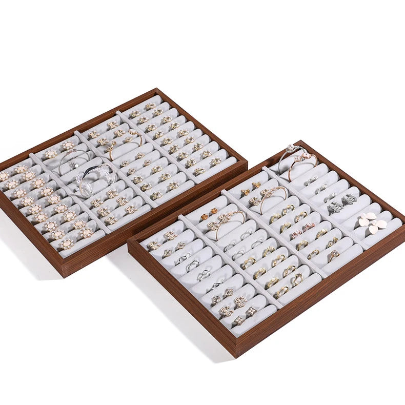 Walnut Grain Jewelry Display Tray Ring Earrings Plate Bracelet Storage Tray Large Capacity Jewelry Holder 35*24Cm