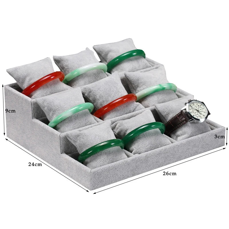 3-Layer Bracelet Display Tray Rings Earrings Organizer Plate Wactch Holder with Small Pillows Gray & Black Available