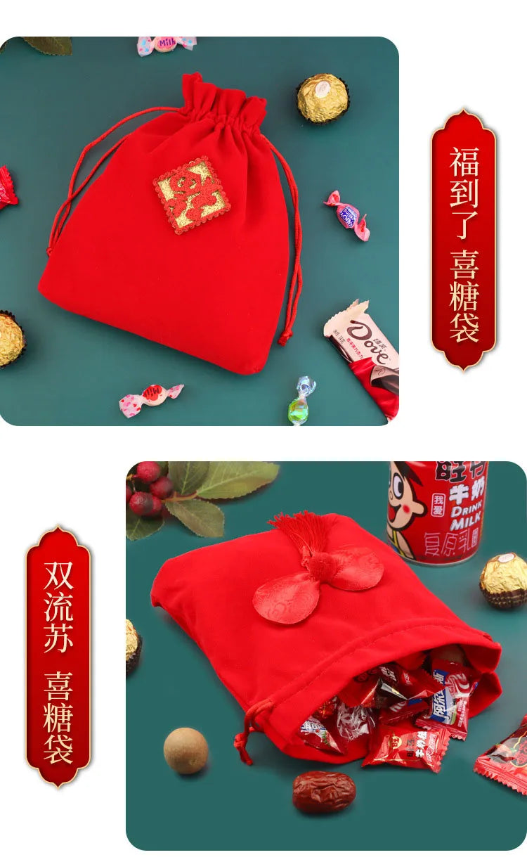 Red Velvet Jewelry Gift Bags High-Capacity Christmas Apple Packaging Bags Halloween Children's Chocolate Candy Organizer Pouch