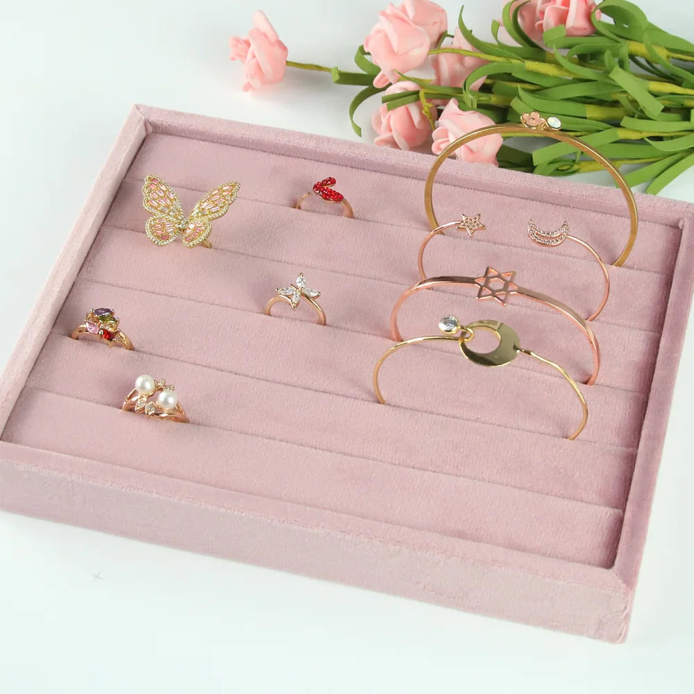 Ring Display Organizer Pink Velvet Ring Showcase Tray Set Jewelry Props Ring Clamping Stand Exhibitors for Jewelry