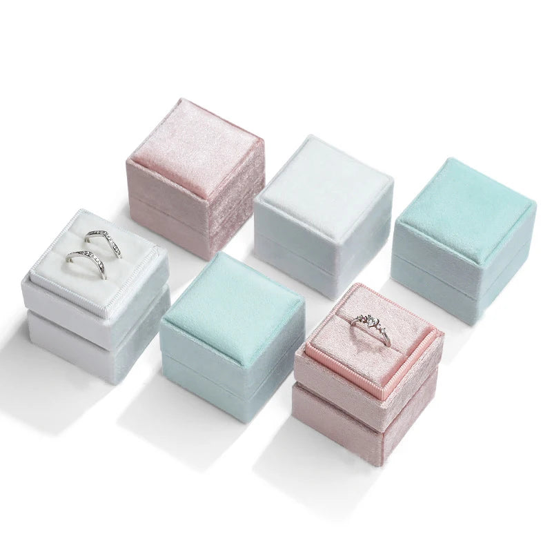 New Velvet Square Jewelry Box Earrings Single and Double Ring Box Wedding Proposal Gift Box