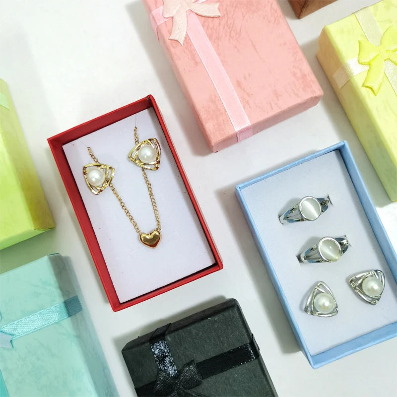 Paper Boxes Wholesale 4*4Cm and 5*8Cm Jewelry Packaging Case with Bow Ring Earring Necklace Storage Holder 24Pcs or 48Pcs
