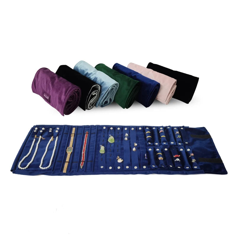 Velvet Jewelry Roll Bag Portable Travel Jewelry Roll Ring Earrings Necklace Pendant Storage Display Bag