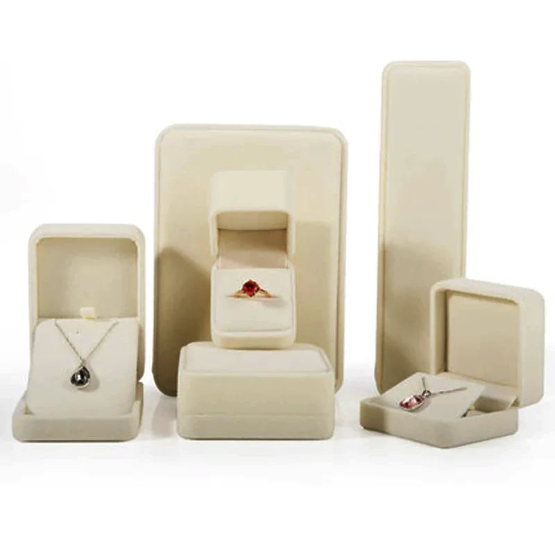 High Quality Beige Flannel Jewelry Box Jewelry Box Ring Necklace Earrings Pendant Storage Box