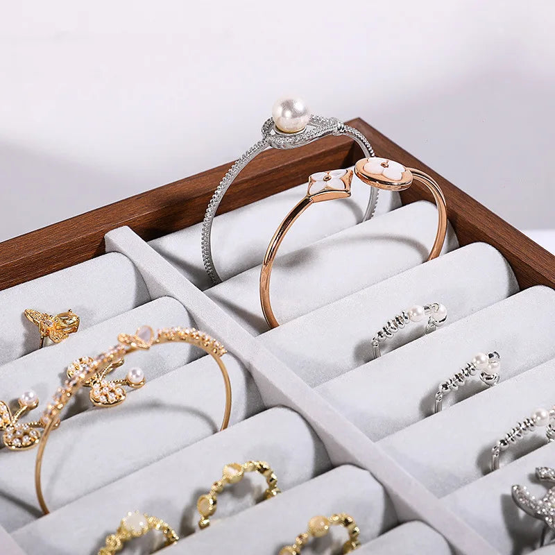 Walnut Grain Jewelry Display Tray Ring Earrings Plate Bracelet Storage Tray Large Capacity Jewelry Holder 35*24Cm