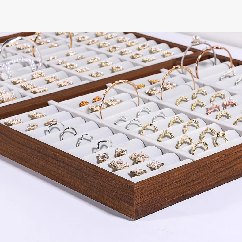 Walnut Grain Jewelry Display Tray Ring Earrings Plate Bracelet Storage Tray Large Capacity Jewelry Holder 35*24Cm