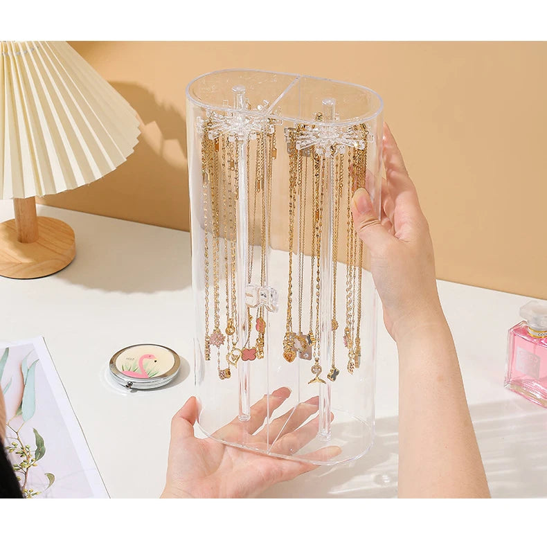 Acrylic Necklace Storage Box with Rotating Hook Bracelet Jewelry Display Rack Personal Ring Hairpin Jewelry Dustproof Box