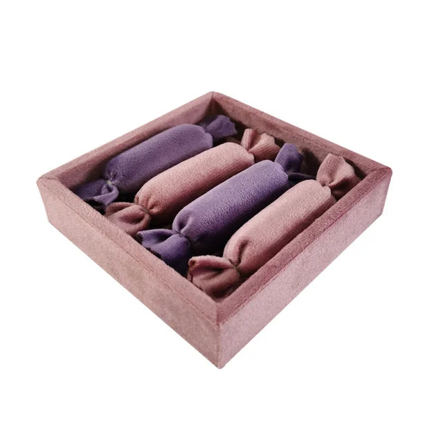 Cute Candy Shaped Ring Stick Ring Organizer Small Velvet Ring Tray 11*11Cm Earring Necklace Storage Holder