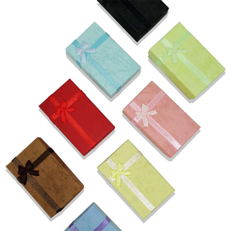 Paper Boxes Wholesale 4*4Cm and 5*8Cm Jewelry Packaging Case with Bow Ring Earring Necklace Storage Holder 24Pcs or 48Pcs