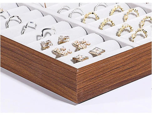 Walnut Grain Jewelry Display Tray Ring Earrings Plate Bracelet Storage Tray Large Capacity Jewelry Holder 35*24Cm