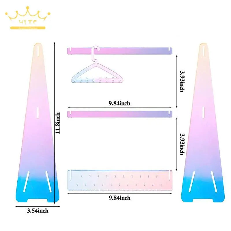 Rainbow Acrylic Frame Jewelry Storage Organizer Earring Holder with Mini Hanger Dresser Jewelry Colllection Rack