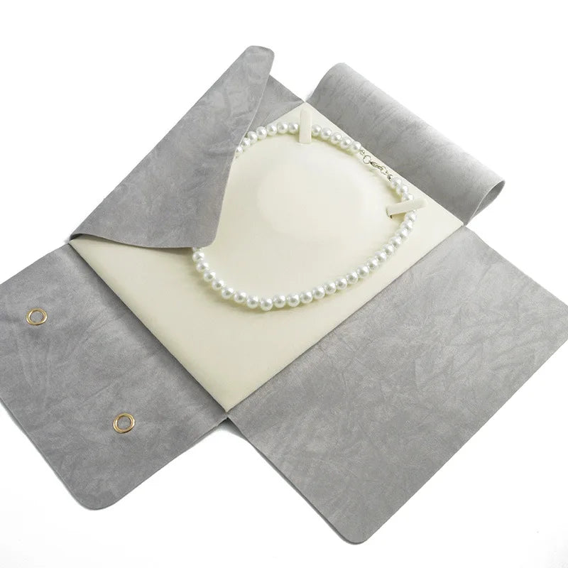 Pearl Necklace Storage Bag Holder Wine Red Double-Sided Textured Fabric Pouch Exhibiting Travel Jewelry Collection Display Bag