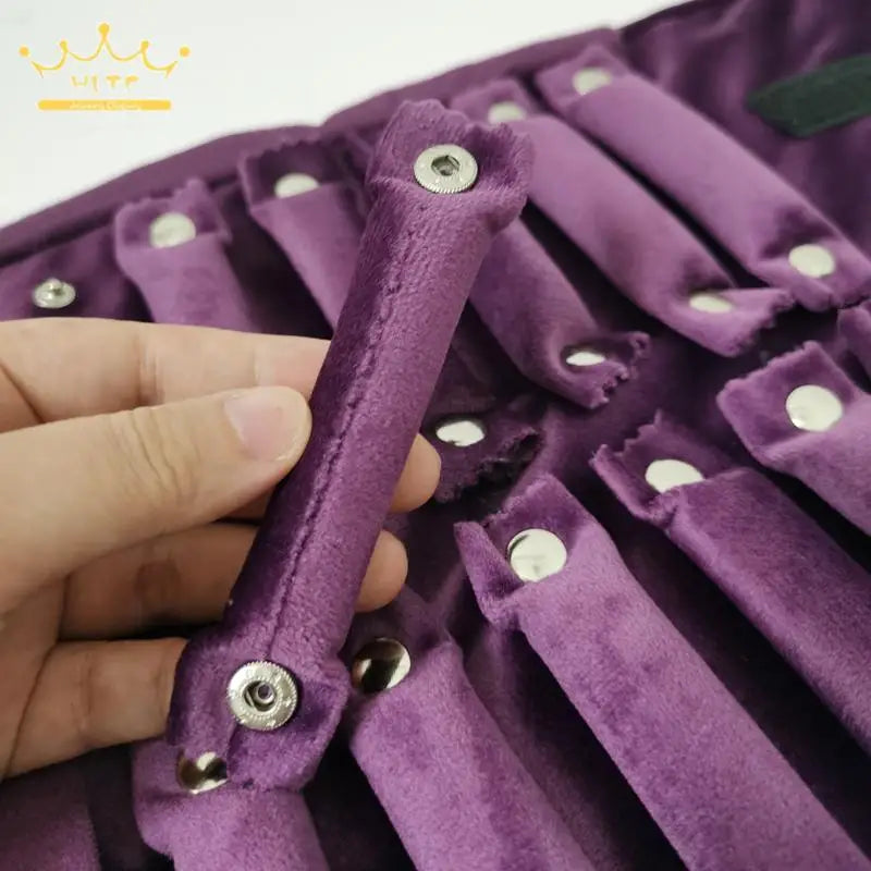 Purple Velvet Lengthening Set Jewelry Roll Bag Pearl Necklace Rings Storage Pouch Watch Bracelet Organizer Jewelry Bags 74*24Cm