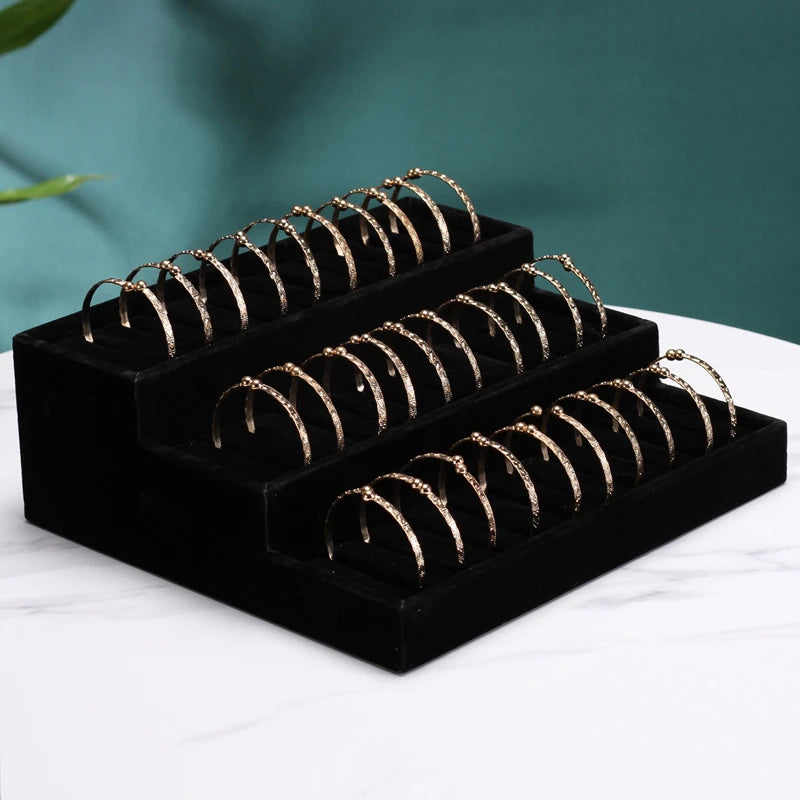 3-Layer Bracelet Display Tray Rings Earrings Organizer Plate Wactch Holder with Small Pillows Gray & Black Available