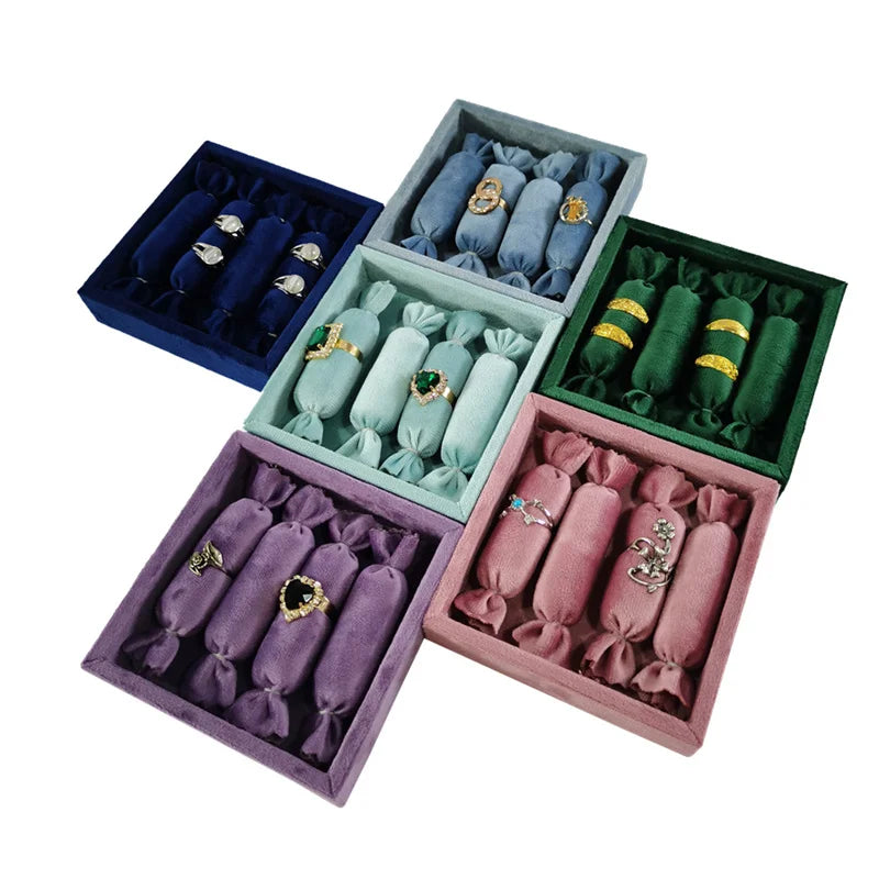 Velvet Candy Shaped Ring Storage Rack Earrings Bracelet Pendant Necklace Jewelry Storage Display Tray