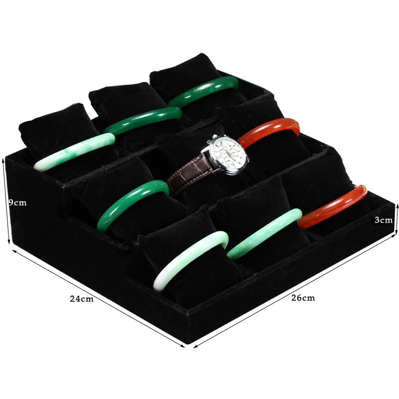 3-Layer Bracelet Display Tray Rings Earrings Organizer Plate Wactch Holder with Small Pillows Gray & Black Available