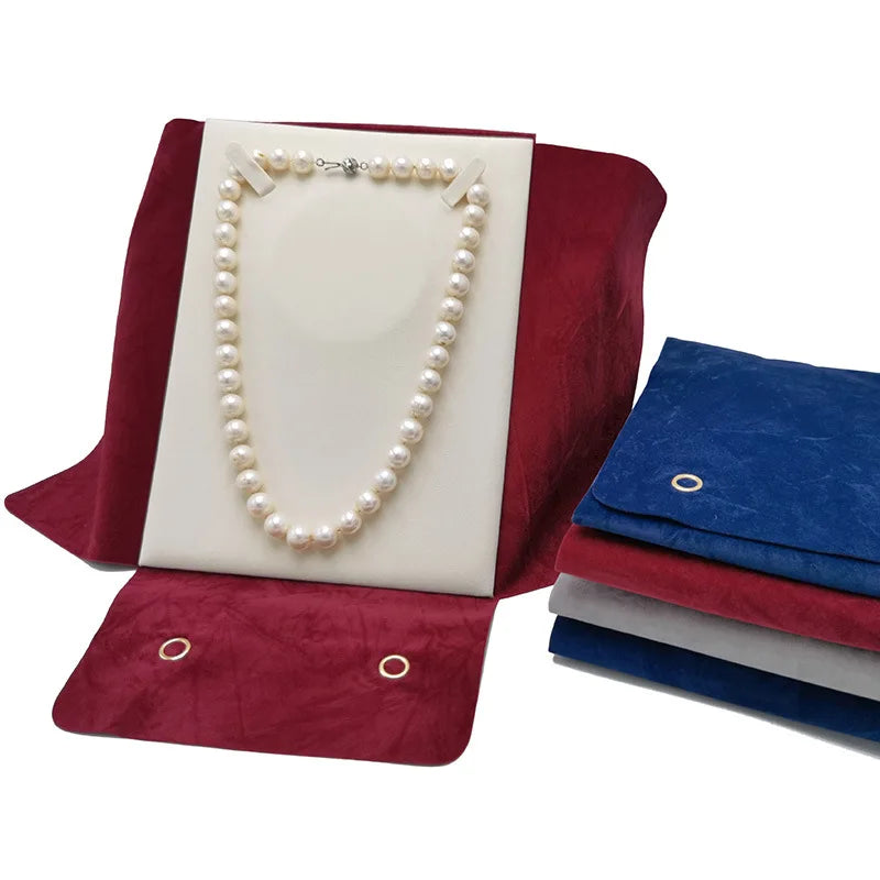 Pearl Necklace Storage Bag Holder Wine Red Double-Sided Textured Fabric Pouch Exhibiting Travel Jewelry Collection Display Bag
