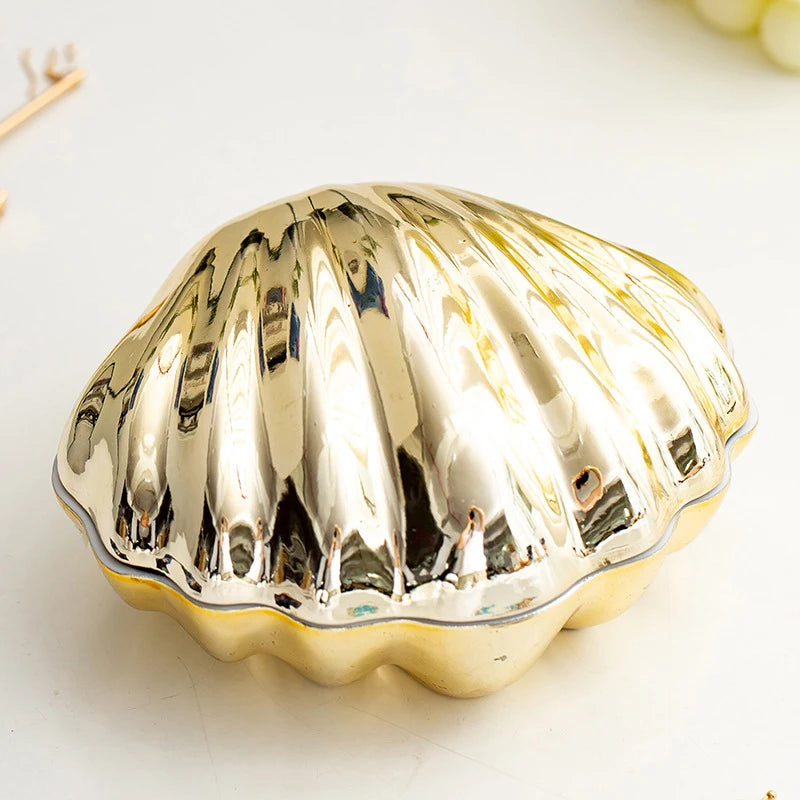 Pink Ceramic Shell Shaped Jewelry Storage Box Pearl Glaze Earring Necklace Holder Ladies' Dressing Table Hairpin Lipstick Box