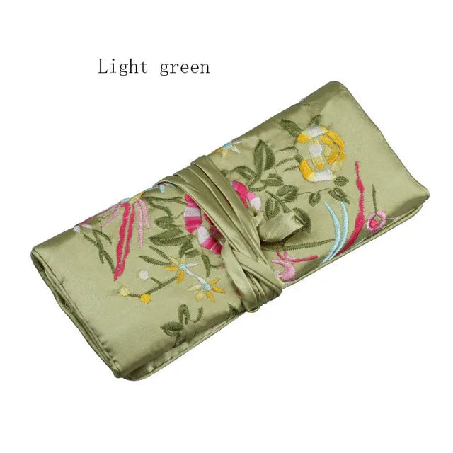 Satin Jewelry Roll Earring Bangle Holder Storage Pack Bag Travel Ring Necklace Jewellery Pouch Organizer Mix Colors