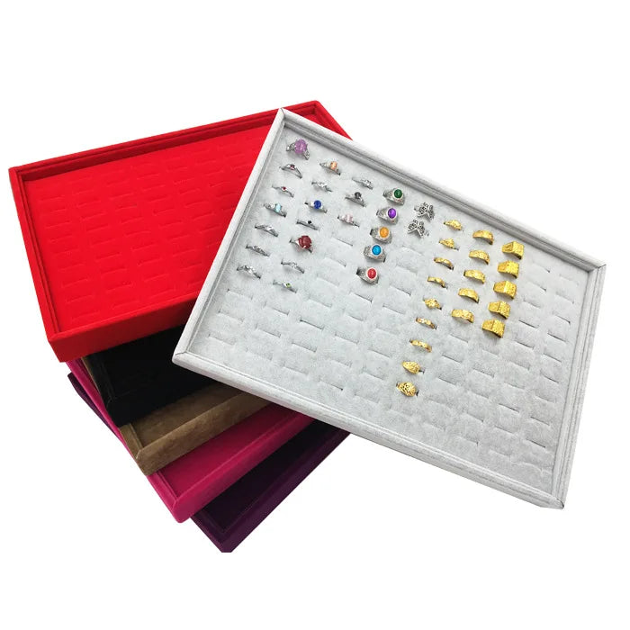 Velvet Jewelry Plate Hundred Ring Display Tray Ear Stud Storage Box Jewelry Display Prop Ring Earring Organizer 35*24Cm