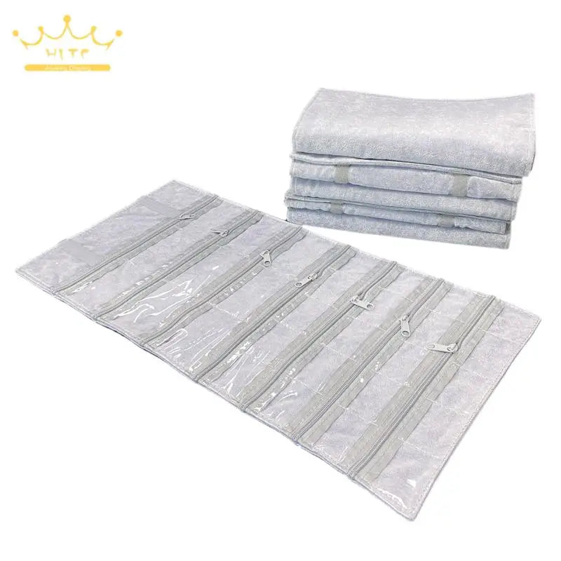 Velvet Zipper Pvc Lattice Dust-Proof and Antioxidant Jewelry Wrap Bag Brooch Ring Earring Organizer Organizer Bag