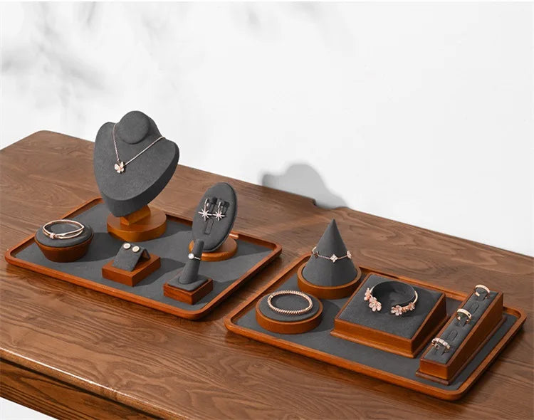 Wooden Jewelry Display Props Counter Exquisite Beaded Jade Jewelry Display Set Storage Props